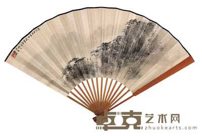 傅抱石 1964年作 观山图 成扇 19×50cm
